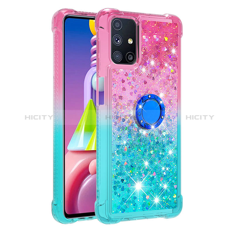 Coque Silicone Housse Etui Gel Bling-Bling avec Support Bague Anneau S02 pour Samsung Galaxy M51 Plus