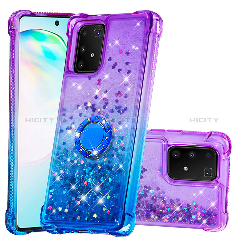 Coque Silicone Housse Etui Gel Bling-Bling avec Support Bague Anneau S02 pour Samsung Galaxy M80S Violet Plus