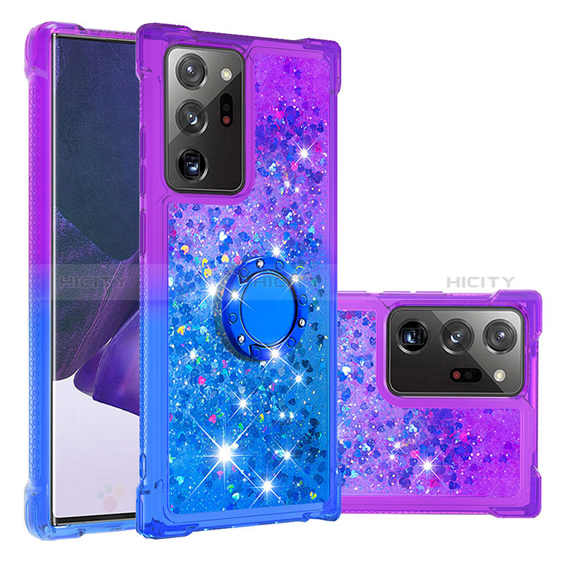 Coque Silicone Housse Etui Gel Bling-Bling avec Support Bague Anneau S02 pour Samsung Galaxy Note 20 Ultra 5G Violet Plus