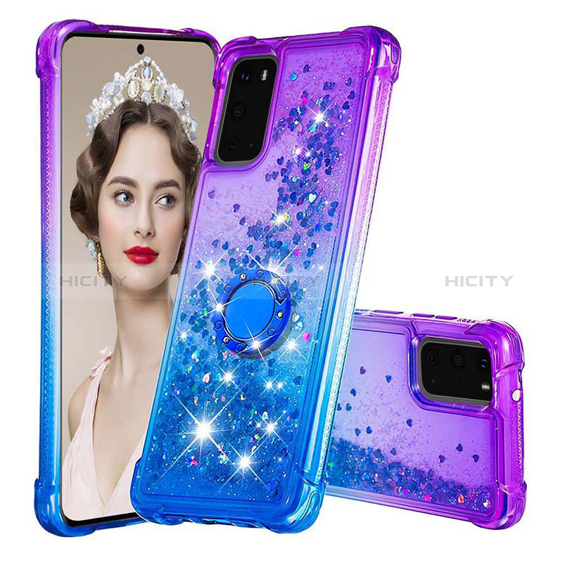 Coque Silicone Housse Etui Gel Bling-Bling avec Support Bague Anneau S02 pour Samsung Galaxy S20 5G Violet Plus