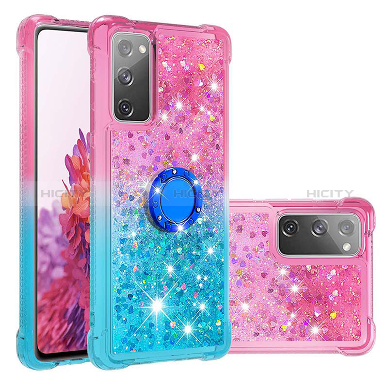 Coque Silicone Housse Etui Gel Bling-Bling avec Support Bague Anneau S02 pour Samsung Galaxy S20 FE 4G Rose Plus