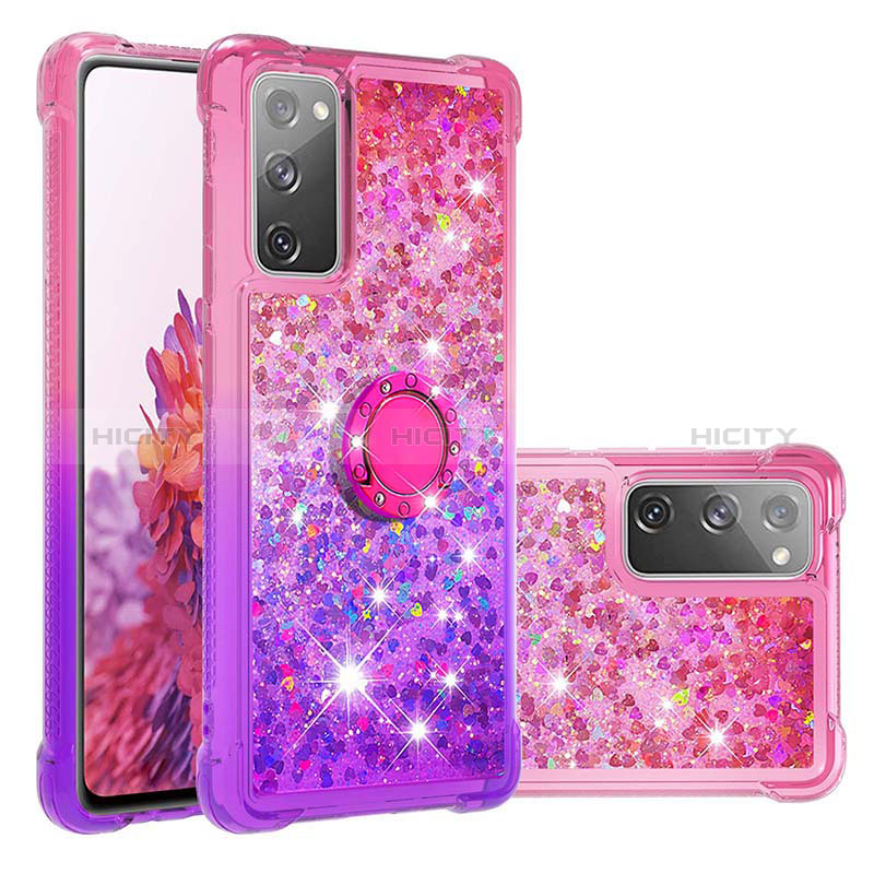 Coque Silicone Housse Etui Gel Bling-Bling avec Support Bague Anneau S02 pour Samsung Galaxy S20 Lite 5G Rose Rouge Plus