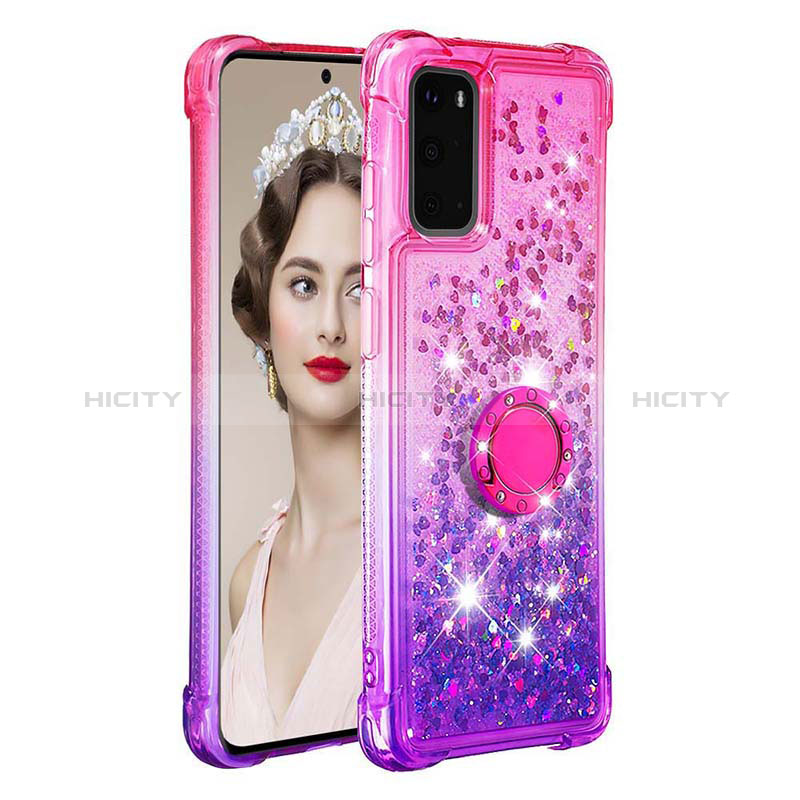 Coque Silicone Housse Etui Gel Bling-Bling avec Support Bague Anneau S02 pour Samsung Galaxy S20 Plus