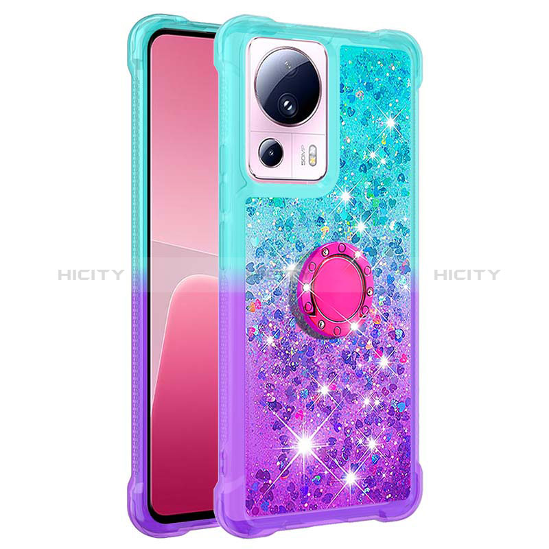 Coque Silicone Housse Etui Gel Bling-Bling avec Support Bague Anneau S02 pour Xiaomi Civi 2 5G Bleu Ciel Plus