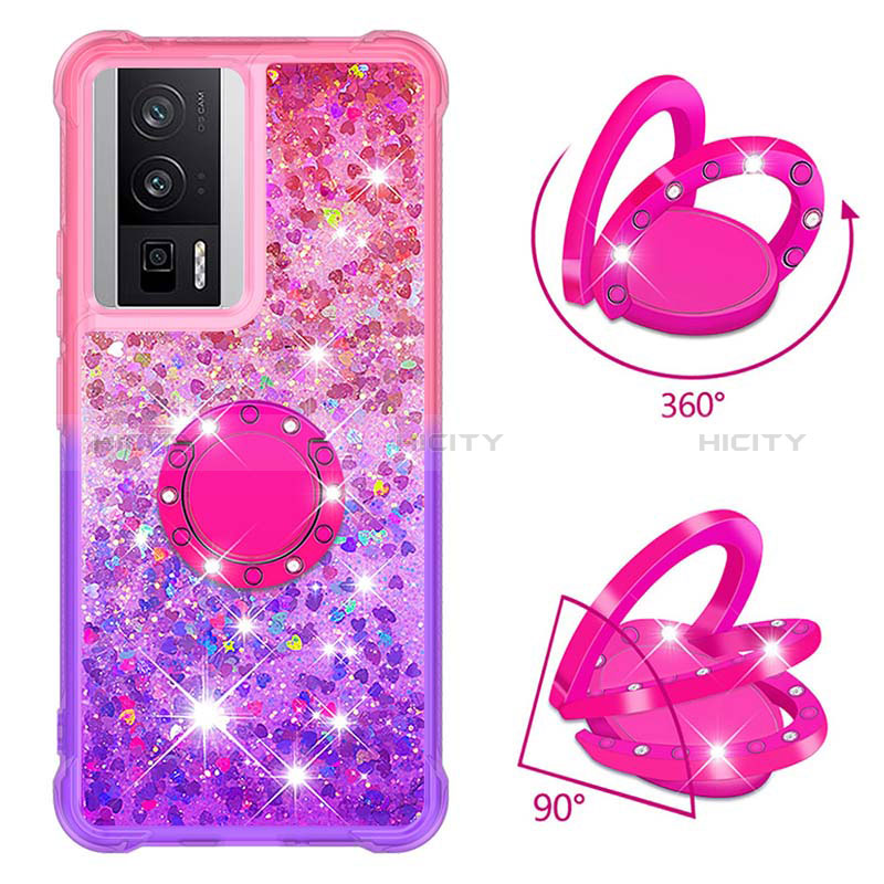 Coque Silicone Housse Etui Gel Bling-Bling avec Support Bague Anneau S02 pour Xiaomi Poco F5 Pro 5G Plus