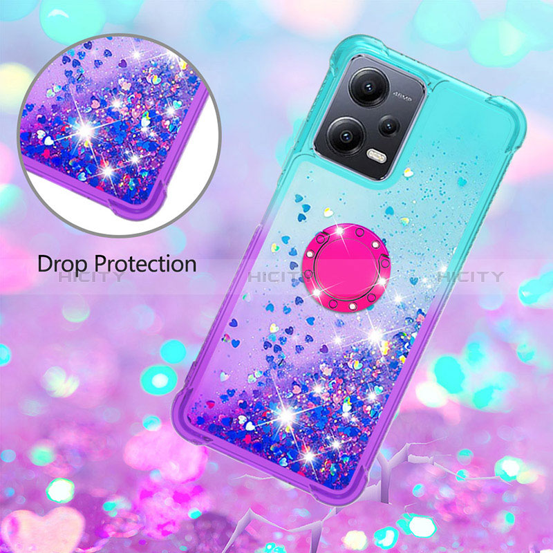 Coque Silicone Housse Etui Gel Bling-Bling avec Support Bague Anneau S02 pour Xiaomi Poco X5 5G Plus