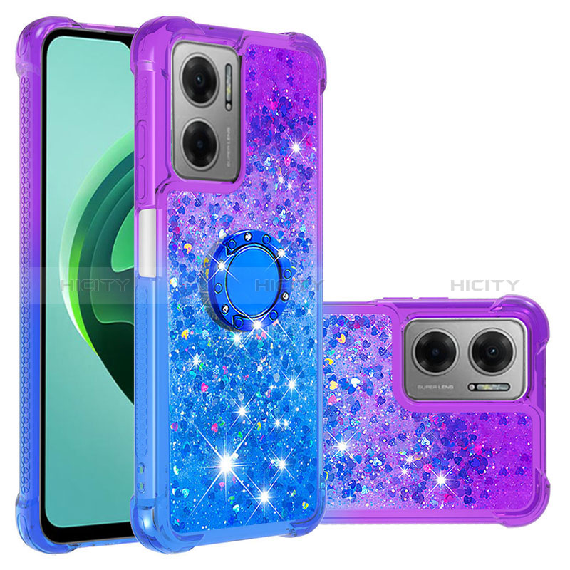 Coque Silicone Housse Etui Gel Bling-Bling avec Support Bague Anneau S02 pour Xiaomi Redmi Note 11E 5G Plus