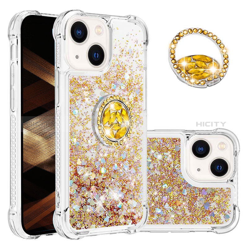 Coque Silicone Housse Etui Gel Bling-Bling avec Support Bague Anneau S03 pour Apple iPhone 13 Plus