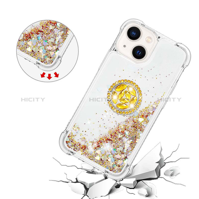 Coque Silicone Housse Etui Gel Bling-Bling avec Support Bague Anneau S03 pour Apple iPhone 13 Plus