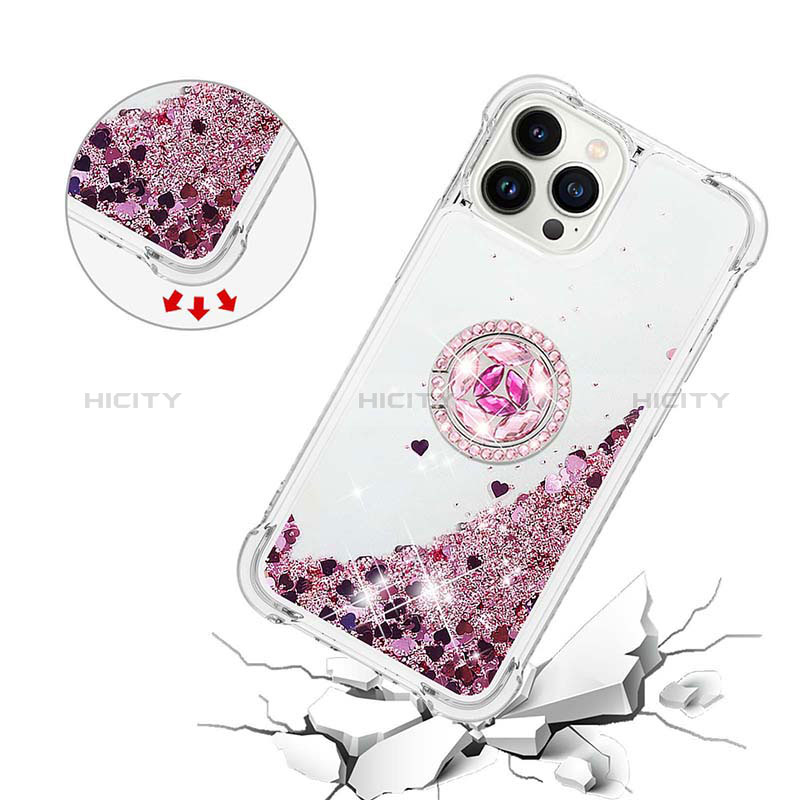 Coque Silicone Housse Etui Gel Bling-Bling avec Support Bague Anneau S03 pour Apple iPhone 13 Pro Max Plus