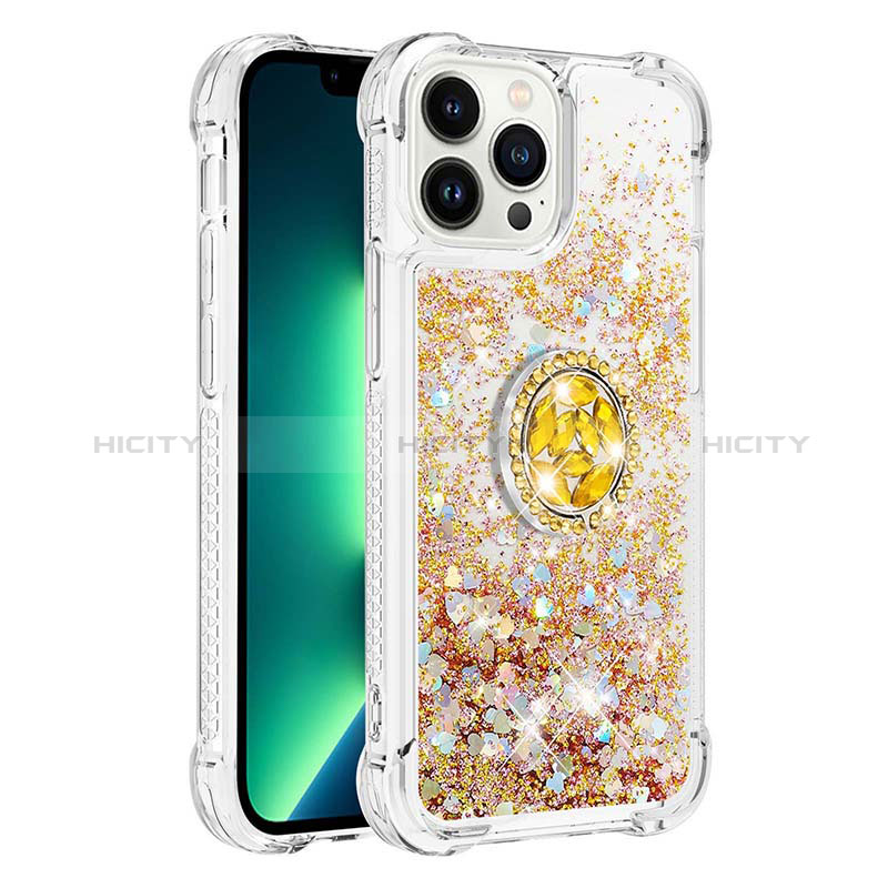 Coque Silicone Housse Etui Gel Bling-Bling avec Support Bague Anneau S03 pour Apple iPhone 13 Pro Max Plus