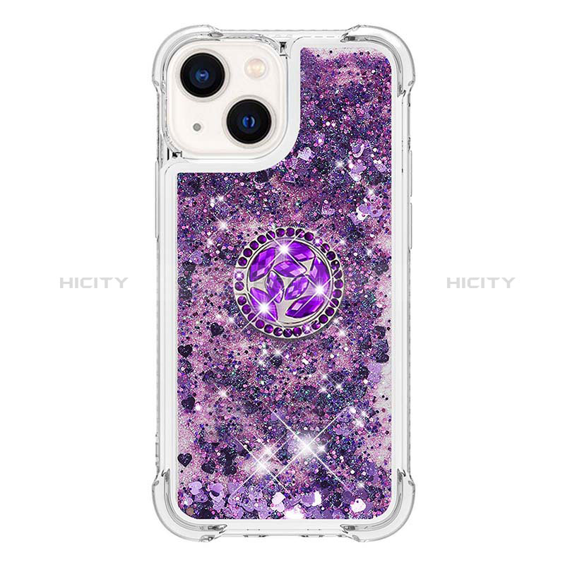 Coque Silicone Housse Etui Gel Bling-Bling avec Support Bague Anneau S03 pour Apple iPhone 14 Plus Plus