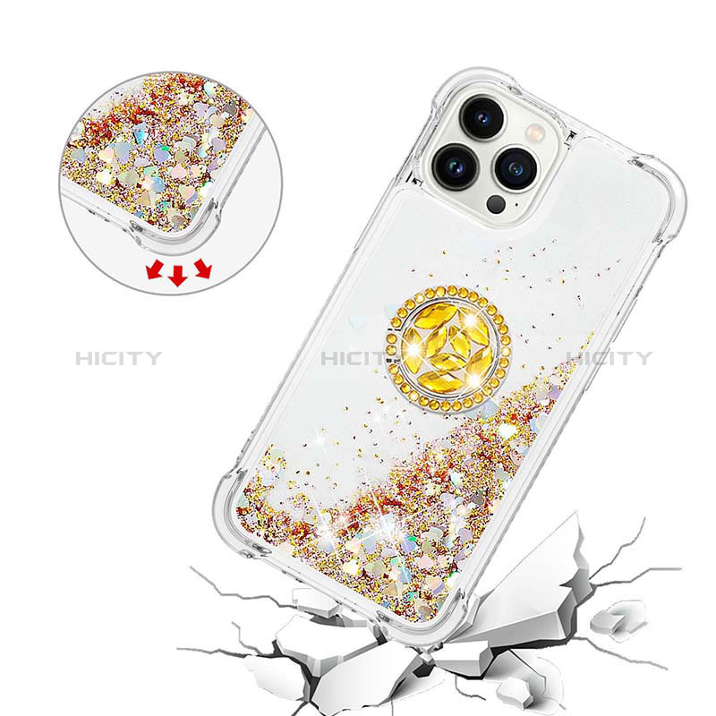 Coque Silicone Housse Etui Gel Bling-Bling avec Support Bague Anneau S03 pour Apple iPhone 14 Pro Max Plus