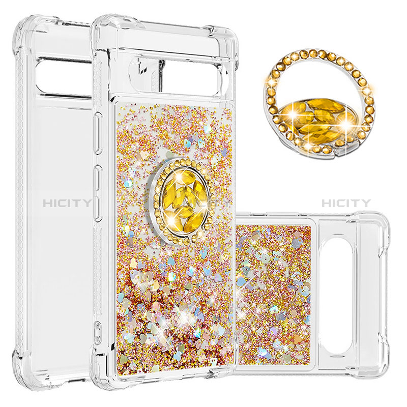 Coque Silicone Housse Etui Gel Bling-Bling avec Support Bague Anneau S03 pour Google Pixel 7a 5G Plus