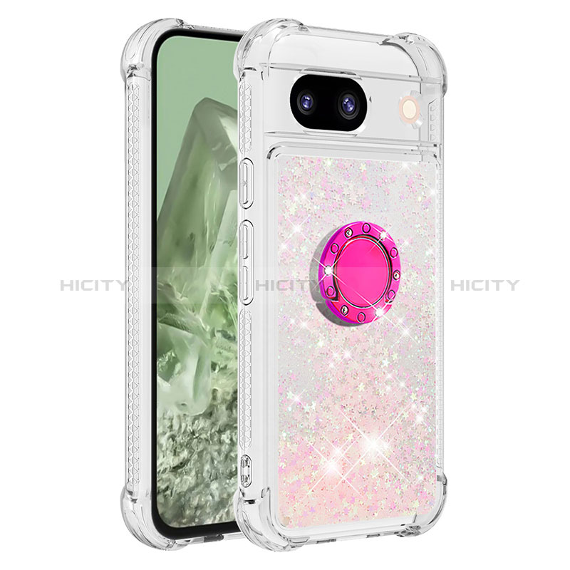 Coque Silicone Housse Etui Gel Bling-Bling avec Support Bague Anneau YB1 pour Google Pixel 8a 5G Or Rose Plus