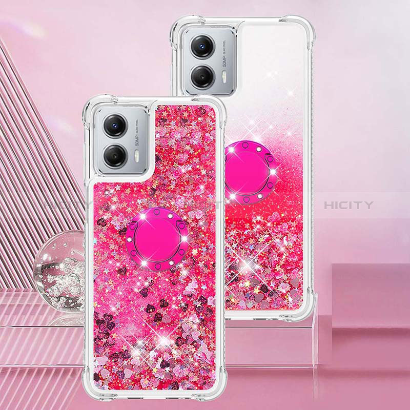 Coque Silicone Housse Etui Gel Bling-Bling avec Support Bague Anneau YB1 pour Motorola Moto G 5G (2023) Rose Rouge Plus