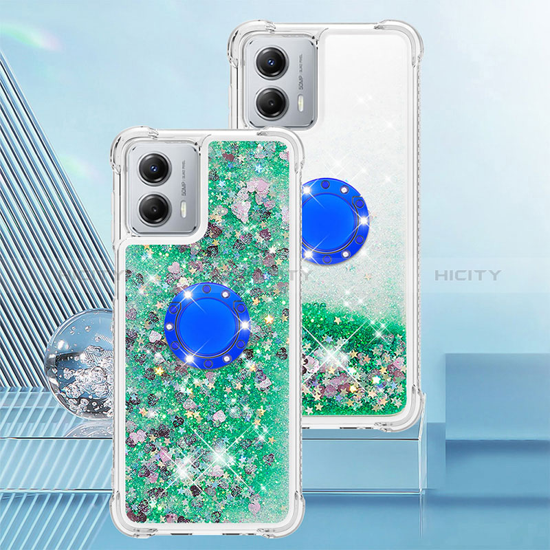 Coque Silicone Housse Etui Gel Bling-Bling avec Support Bague Anneau YB1 pour Motorola Moto G 5G (2023) Vert Plus