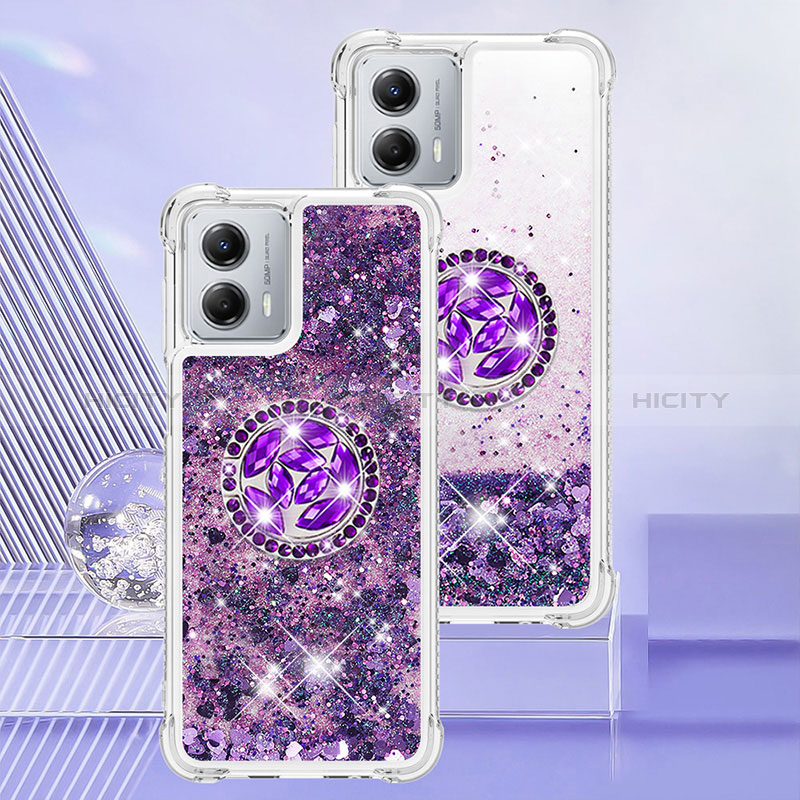 Coque Silicone Housse Etui Gel Bling-Bling avec Support Bague Anneau YB1 pour Motorola Moto G 5G (2023) Violet Plus