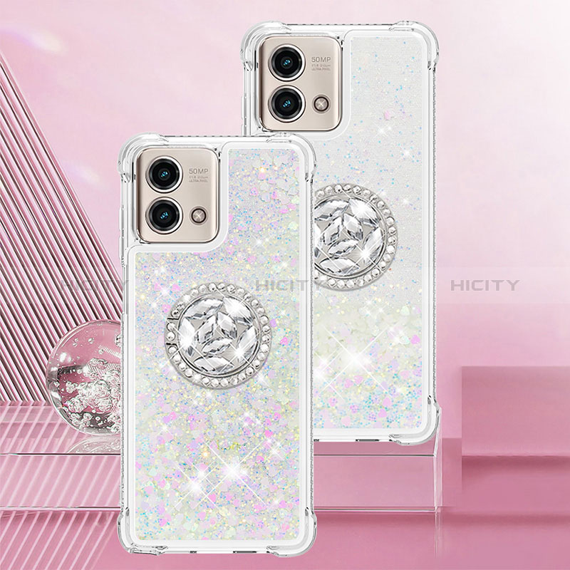 Coque Silicone Housse Etui Gel Bling-Bling avec Support Bague Anneau YB1 pour Motorola Moto G Stylus (2023) 4G Argent Plus