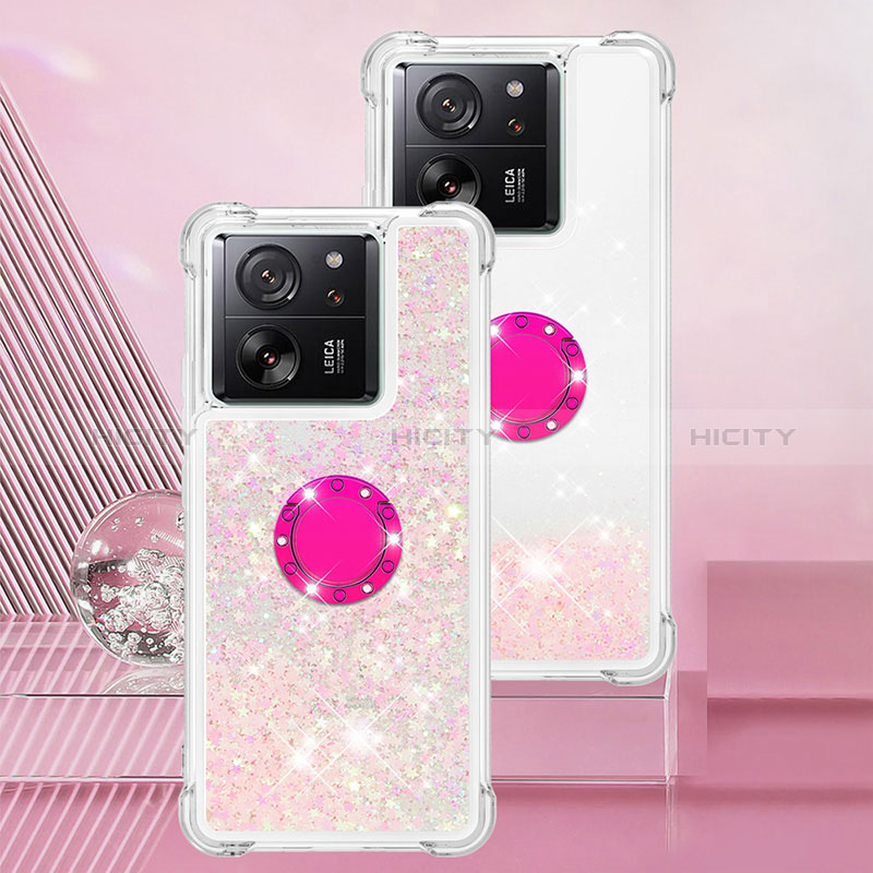 Coque Silicone Housse Etui Gel Bling-Bling avec Support Bague Anneau YB1 pour Xiaomi Mi 13T 5G Rose Plus