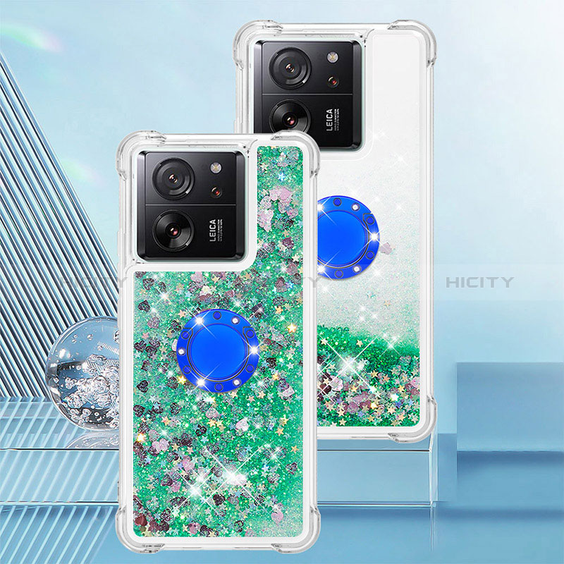 Coque Silicone Housse Etui Gel Bling-Bling avec Support Bague Anneau YB1 pour Xiaomi Mi 13T 5G Vert Plus