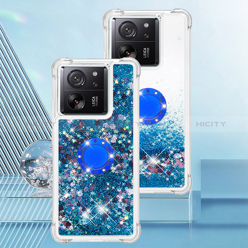 Coque Silicone Housse Etui Gel Bling-Bling avec Support Bague Anneau YB1 pour Xiaomi Mi 13T Pro 5G Bleu Plus