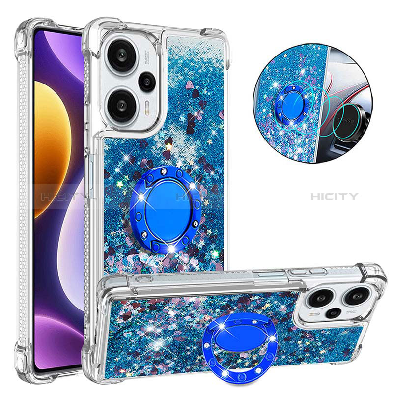 Coque Silicone Housse Etui Gel Bling-Bling avec Support Bague Anneau YB1 pour Xiaomi Poco F5 5G Plus