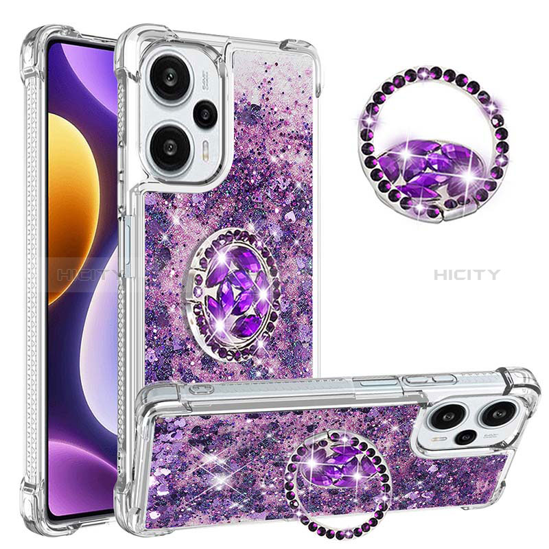 Coque Silicone Housse Etui Gel Bling-Bling avec Support Bague Anneau YB1 pour Xiaomi Poco F5 5G Violet Plus