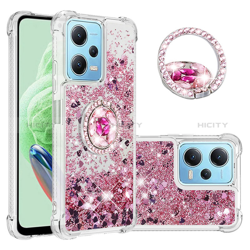 Coque Silicone Housse Etui Gel Bling-Bling avec Support Bague Anneau YB1 pour Xiaomi Poco X5 5G Rouge Plus