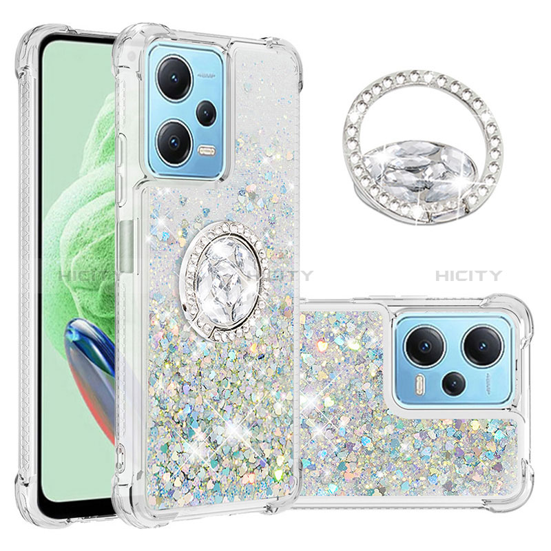 Coque Silicone Housse Etui Gel Bling-Bling avec Support Bague Anneau YB1 pour Xiaomi Redmi Note 12 5G Bleu Clair Plus