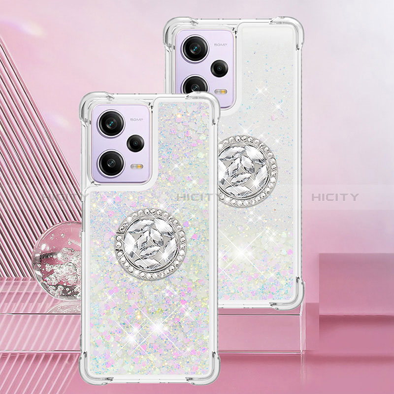 Coque Silicone Housse Etui Gel Bling-Bling avec Support Bague Anneau YB1 pour Xiaomi Redmi Note 12 Pro 5G Argent Plus