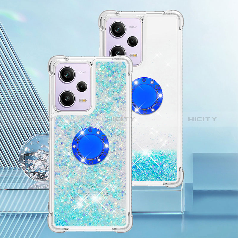 Coque Silicone Housse Etui Gel Bling-Bling avec Support Bague Anneau YB1 pour Xiaomi Redmi Note 12 Pro 5G Bleu Ciel Plus