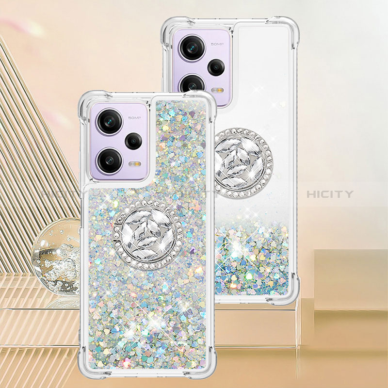 Coque Silicone Housse Etui Gel Bling-Bling avec Support Bague Anneau YB1 pour Xiaomi Redmi Note 12 Pro 5G Bleu Clair Plus