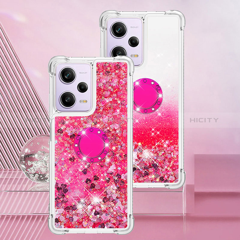 Coque Silicone Housse Etui Gel Bling-Bling avec Support Bague Anneau YB1 pour Xiaomi Redmi Note 12 Pro 5G Rose Rouge Plus