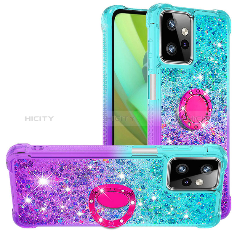 Coque Silicone Housse Etui Gel Bling-Bling avec Support Bague Anneau YB2 pour Motorola Moto G Power 5G (2023) Bleu Ciel Plus