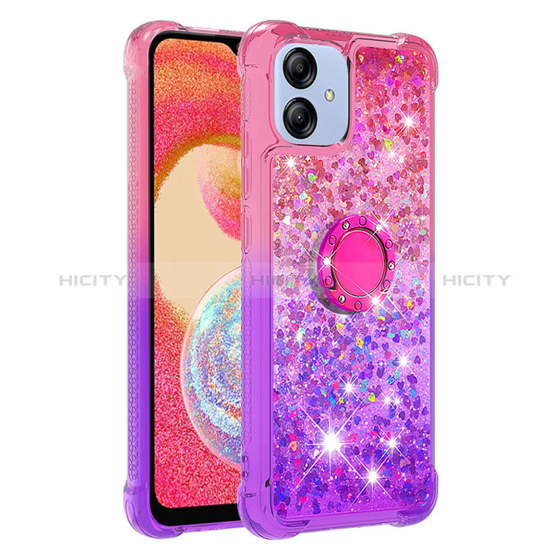 Coque Silicone Housse Etui Gel Bling-Bling avec Support Bague Anneau YB2 pour Samsung Galaxy A04 4G Rose Rouge Plus