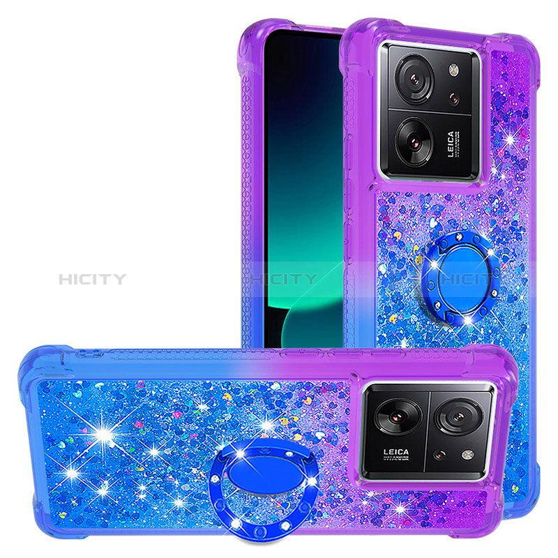 Coque Silicone Housse Etui Gel Bling-Bling avec Support Bague Anneau YB2 pour Xiaomi Mi 13T Pro 5G Violet Plus