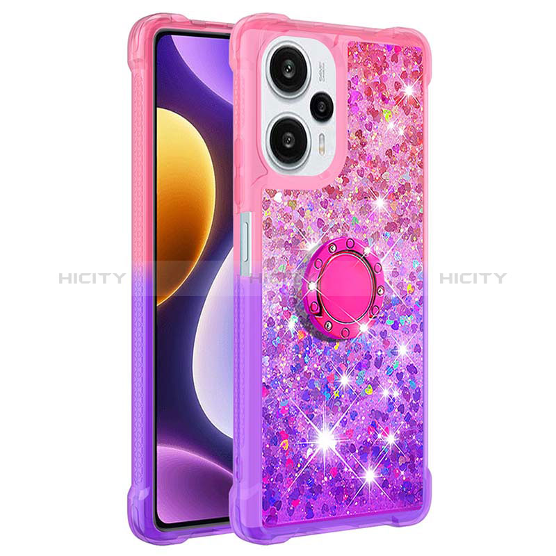 Coque Silicone Housse Etui Gel Bling-Bling avec Support Bague Anneau YB2 pour Xiaomi Poco F5 5G Plus