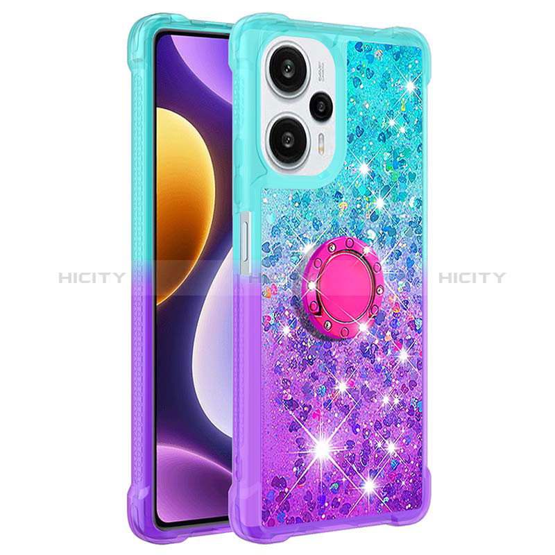 Coque Silicone Housse Etui Gel Bling-Bling avec Support Bague Anneau YB2 pour Xiaomi Poco F5 5G Plus