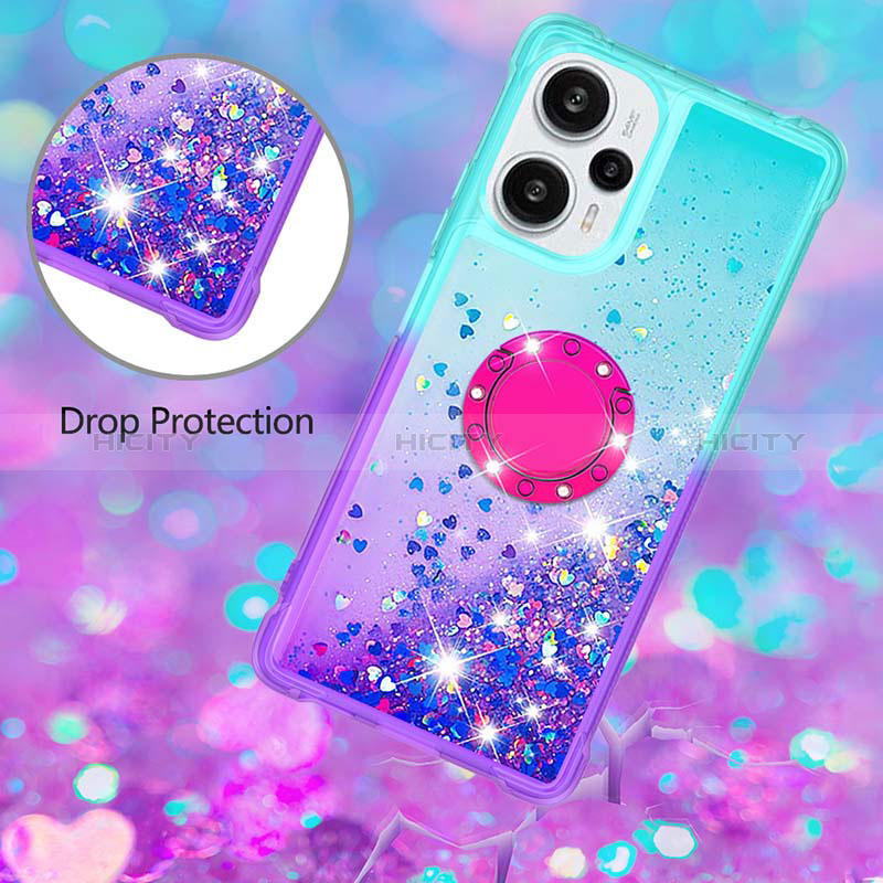 Coque Silicone Housse Etui Gel Bling-Bling avec Support Bague Anneau YB2 pour Xiaomi Poco F5 5G Plus