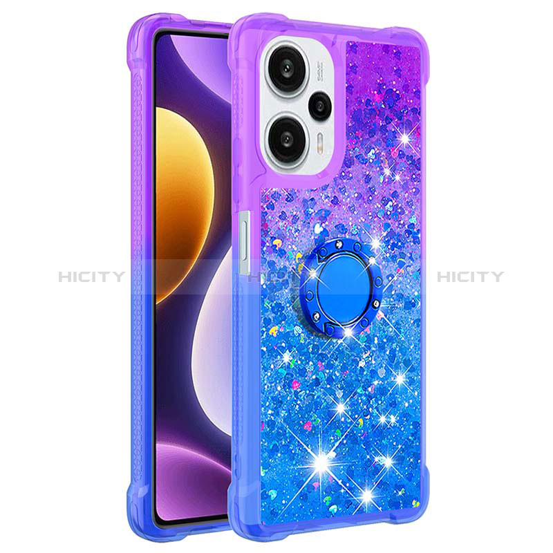 Coque Silicone Housse Etui Gel Bling-Bling avec Support Bague Anneau YB2 pour Xiaomi Poco F5 5G Violet Plus