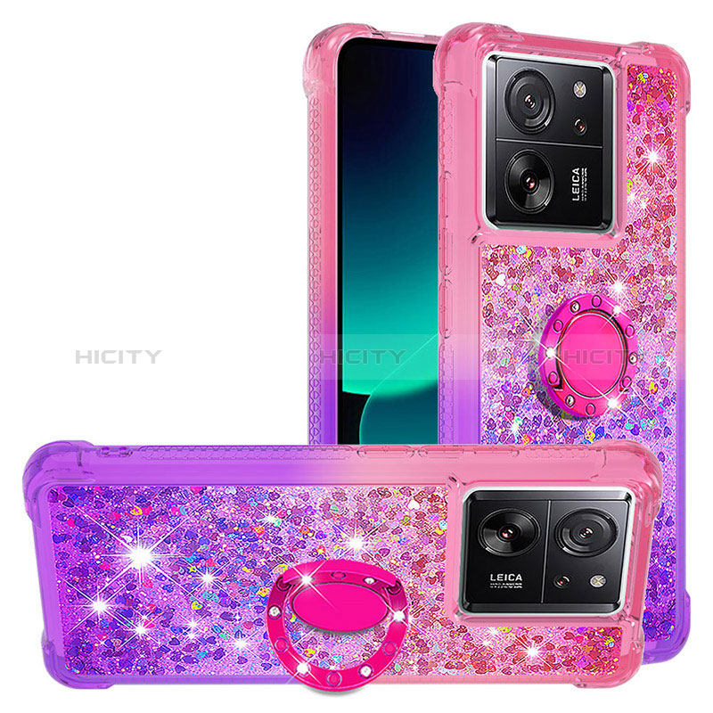 Coque Silicone Housse Etui Gel Bling-Bling avec Support Bague Anneau YB2 pour Xiaomi Redmi K60 Ultra 5G Rose Rouge Plus