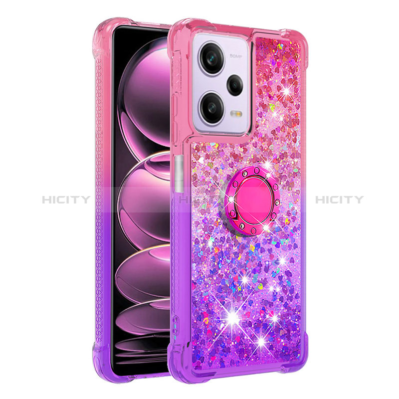 Coque Silicone Housse Etui Gel Bling-Bling avec Support Bague Anneau YB2 pour Xiaomi Redmi Note 12 Pro 5G Rose Rouge Plus