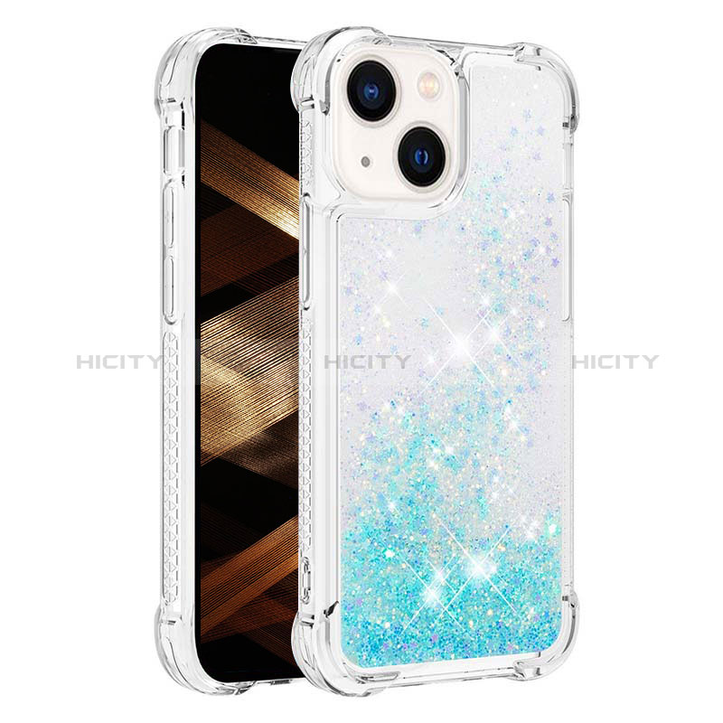 Coque Silicone Housse Etui Gel Bling-Bling S01 pour Apple iPhone 13 Bleu Ciel Plus