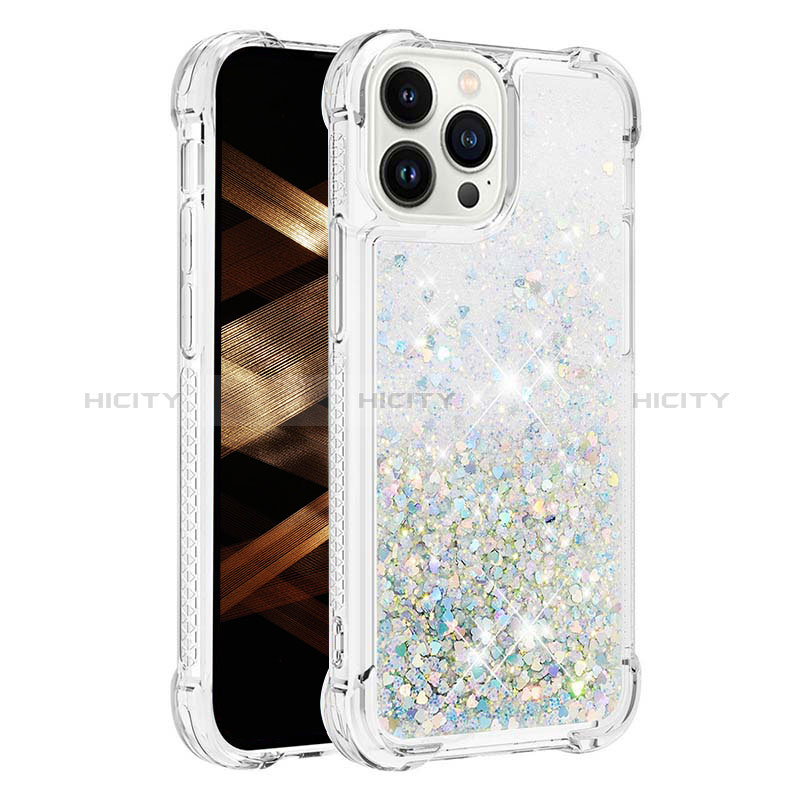 Coque Silicone Housse Etui Gel Bling-Bling S01 pour Apple iPhone 13 Pro Bleu Clair Plus