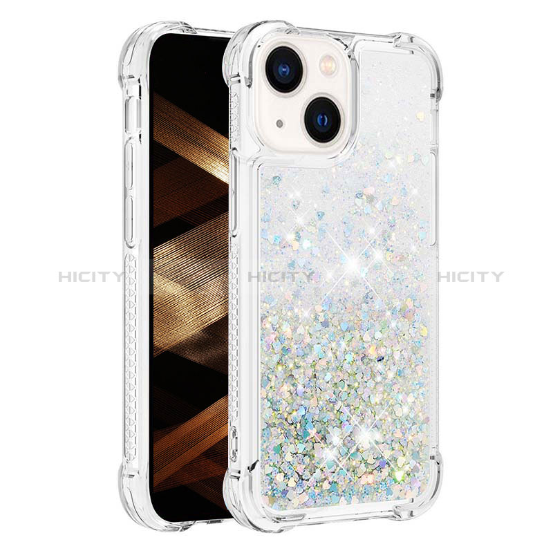 Coque Silicone Housse Etui Gel Bling-Bling S01 pour Apple iPhone 14 Bleu Clair Plus