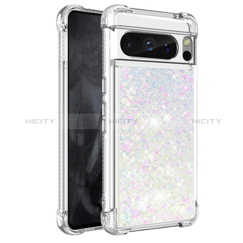 Coque Silicone Housse Etui Gel Bling-Bling S01 pour Google Pixel 8 Pro 5G Argent Plus