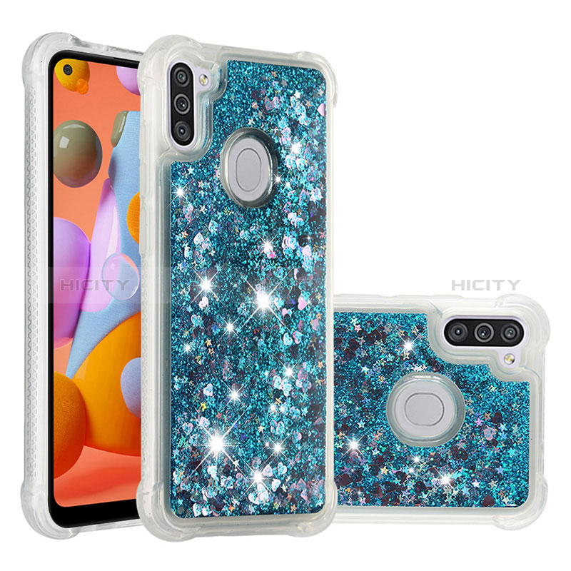 Coque Silicone Housse Etui Gel Bling-Bling S01 pour Samsung Galaxy A11 Bleu Plus