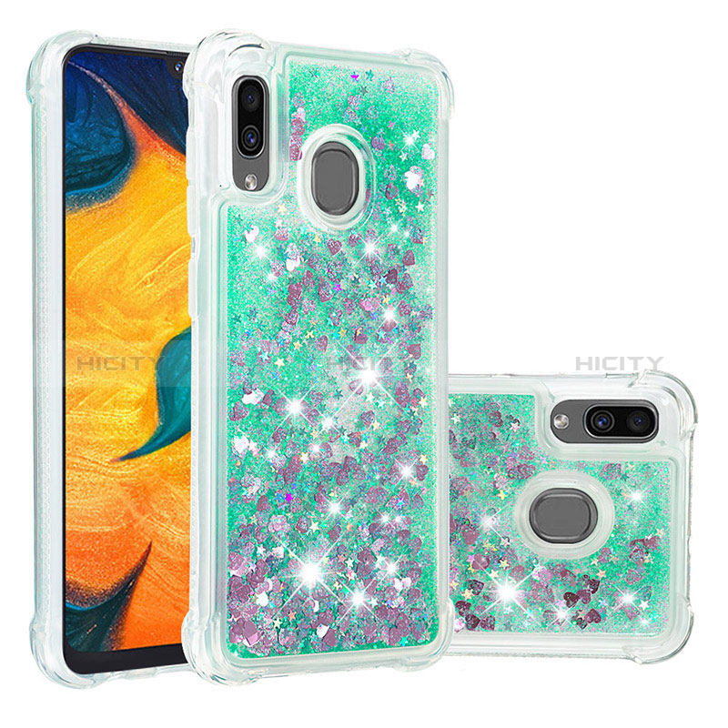 Coque Silicone Housse Etui Gel Bling-Bling S01 pour Samsung Galaxy A20 Vert Plus