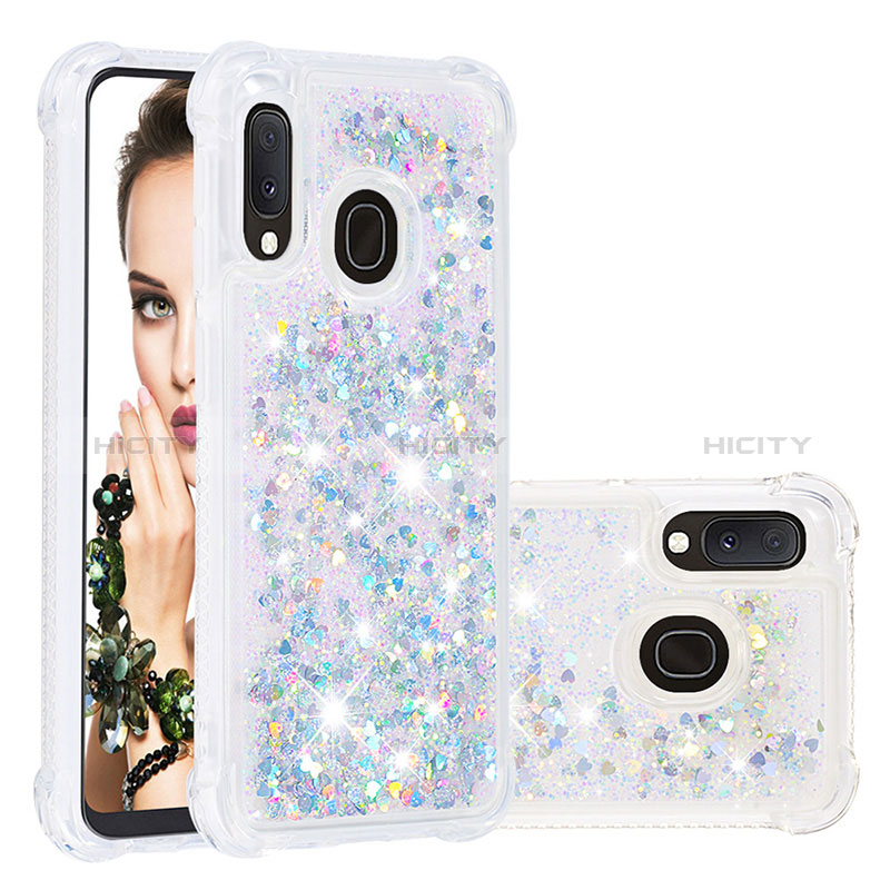 Coque Silicone Housse Etui Gel Bling-Bling S01 pour Samsung Galaxy A20e Argent Plus